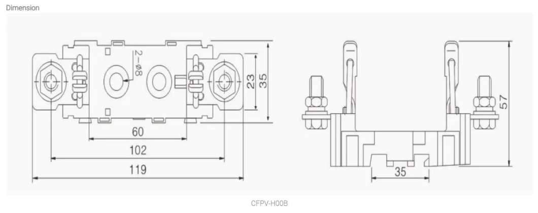 PV Nh Fuse Base 1000 V DC Nh00 Nh1 Nh2 Nh3 Size